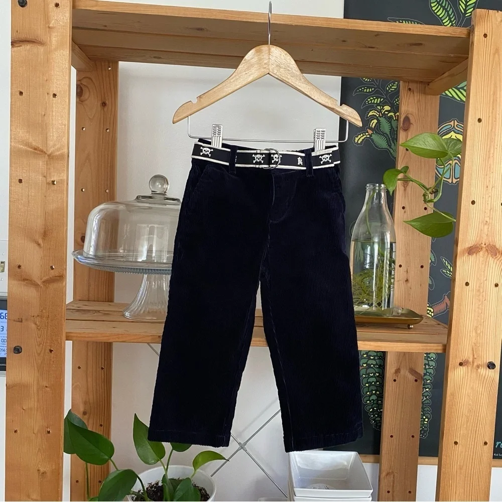 Ralph Lauren Navy Blue Corduroy Pants With Skull Logo Belt 24 months